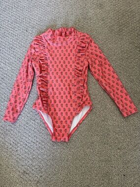 CottonOn Girls' Pink Ruffle Long-Sleeve One-Piece Swimsuit